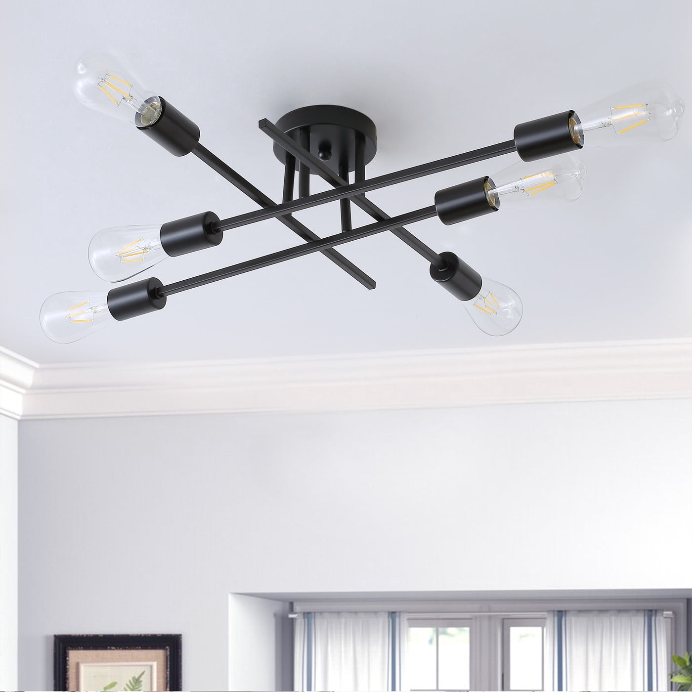 Aiwen Retro Metal Sputnik Semi Flush Mount Ceiling Lamp Modern Light Fixture