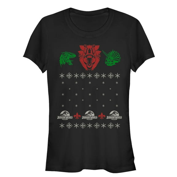 Junior's Jurassic World Ugly Christmas Raptor Graphic Tee Black 2X Large
