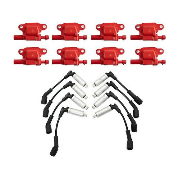 Ignition Coil and Spark Plug Wire Set 9 Piece - Compatible with 2007 - 2008 Chevy Tahoe