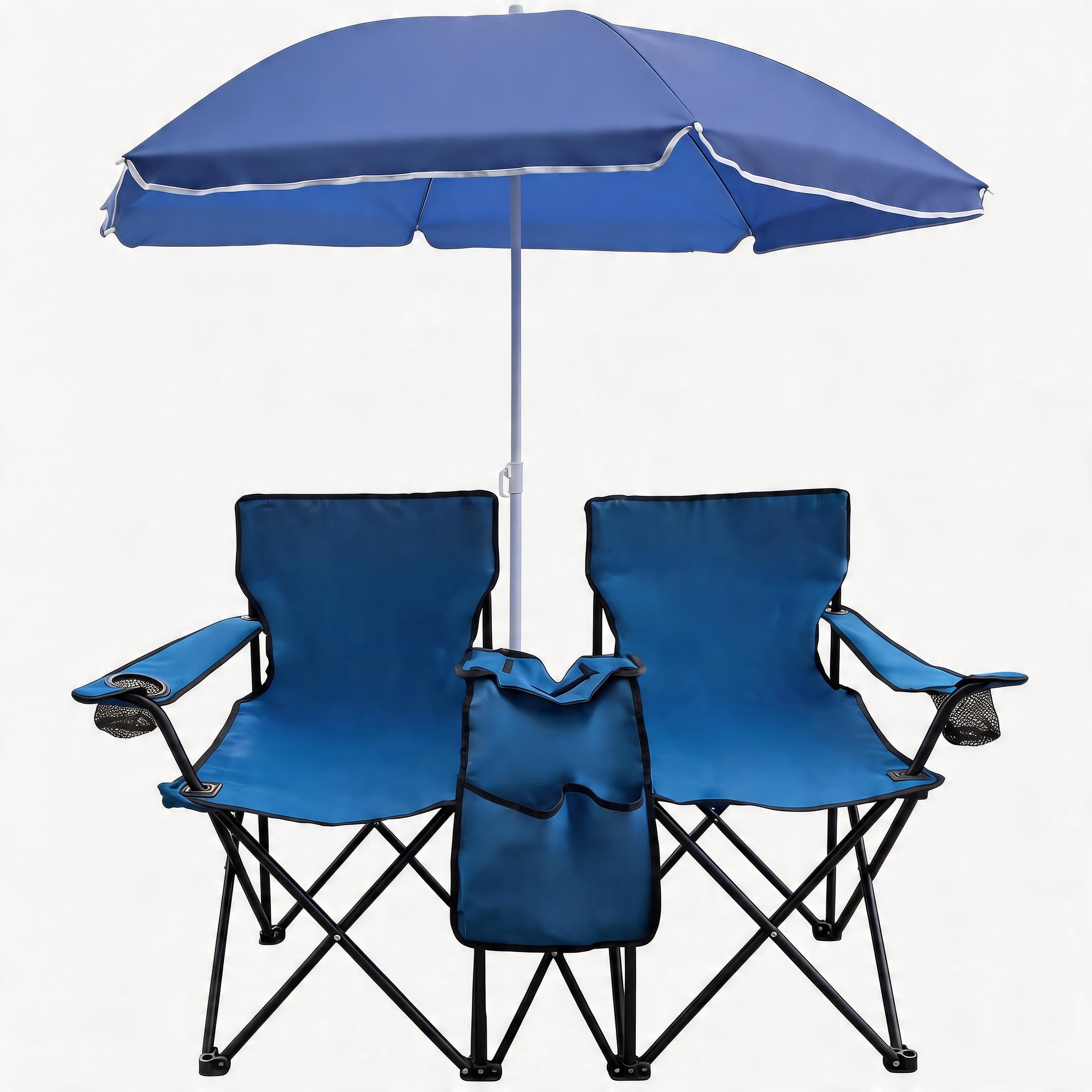 Beach Chair Set with Umbrella Tiltable and Cooler Bag for Outdoor Picnic