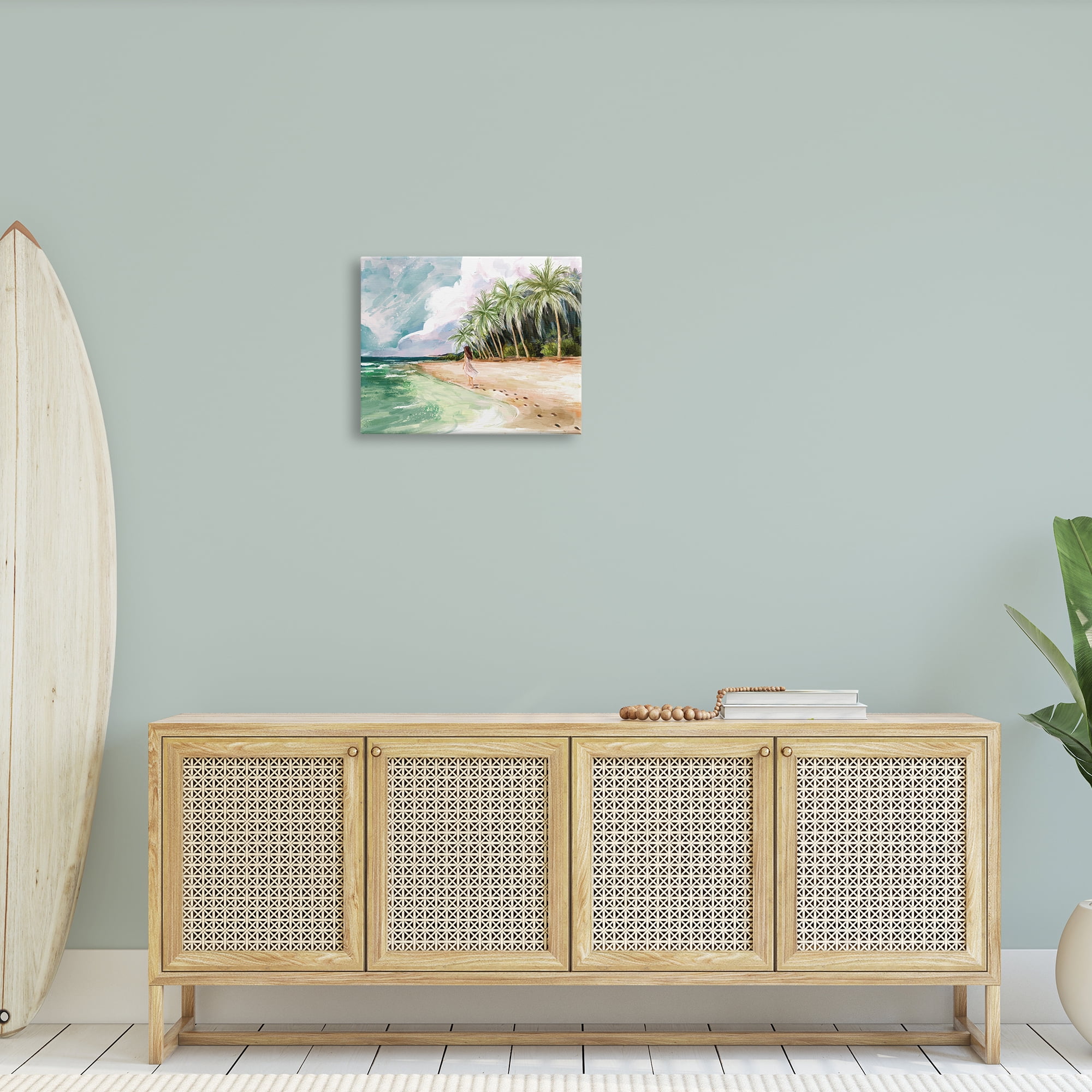 Stupell Industries Woman Walking Sandy Footprints Tropical Beach Coast, 20 x 16,Design by Ziwei Li