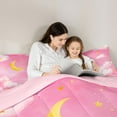 thumbnail image 4 of Feelyou Dreamy Pink Galaxy Bedding Comforter Set 7pcs, Mystic Stars Moon Cloud Queen Bedding Sets, Watercolor Artwork Reversible Queen Sheet Sets, Super Cozy Room Decor, 4 of 7
