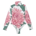 thumbnail image 2 of Pink Flower with Green Leaves Women's Mock Turtle Neck Long Sleeve Tops Bodysuit Jumpsuit One Piece Leotards Shirt, 2 of 8