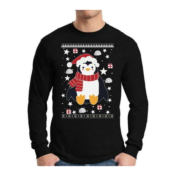 Awkward Styles Xmas Penguin Christmas Sweater Long Sleeve T-shirt For Men