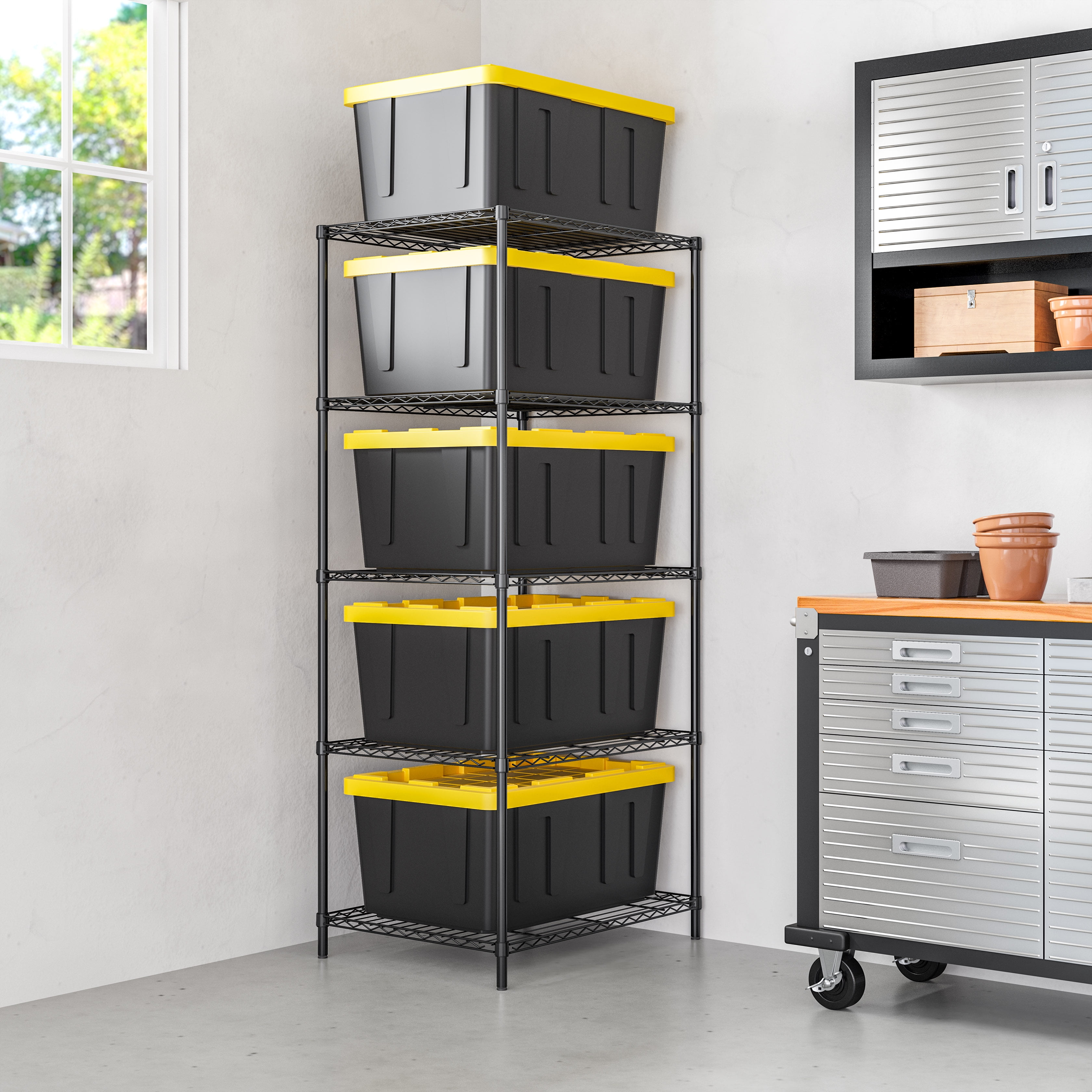 Seville Classics UltraDurable Heavy Duty NSF Solid Steel Wire Rack Storage Unit, Graphite, 5-Tier Tote Shelving, 25" W x 33" D