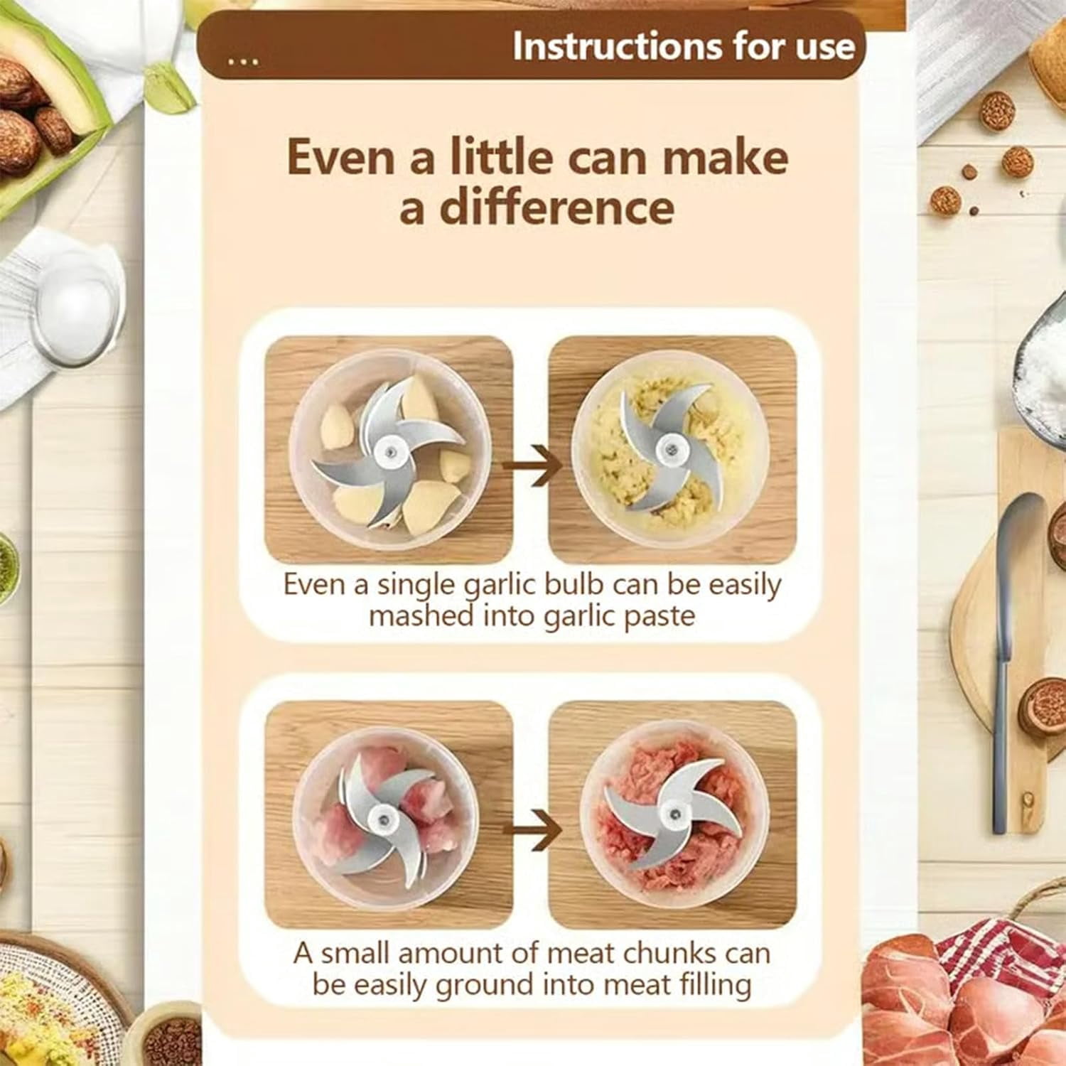 2026 Upgrade Electric Garlic Chopper, Mini Portable Veggie Chopper, USB Charging Wireless Food Processor for Mashing Onion, Chili, Ginger