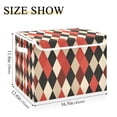 thumbnail image 3 of Foldable Fabric Storage Bin With Handle Collapsible Basket Box Storage With Lid Organizer Red Beige Black Harlequin Pattern, 3 of 7