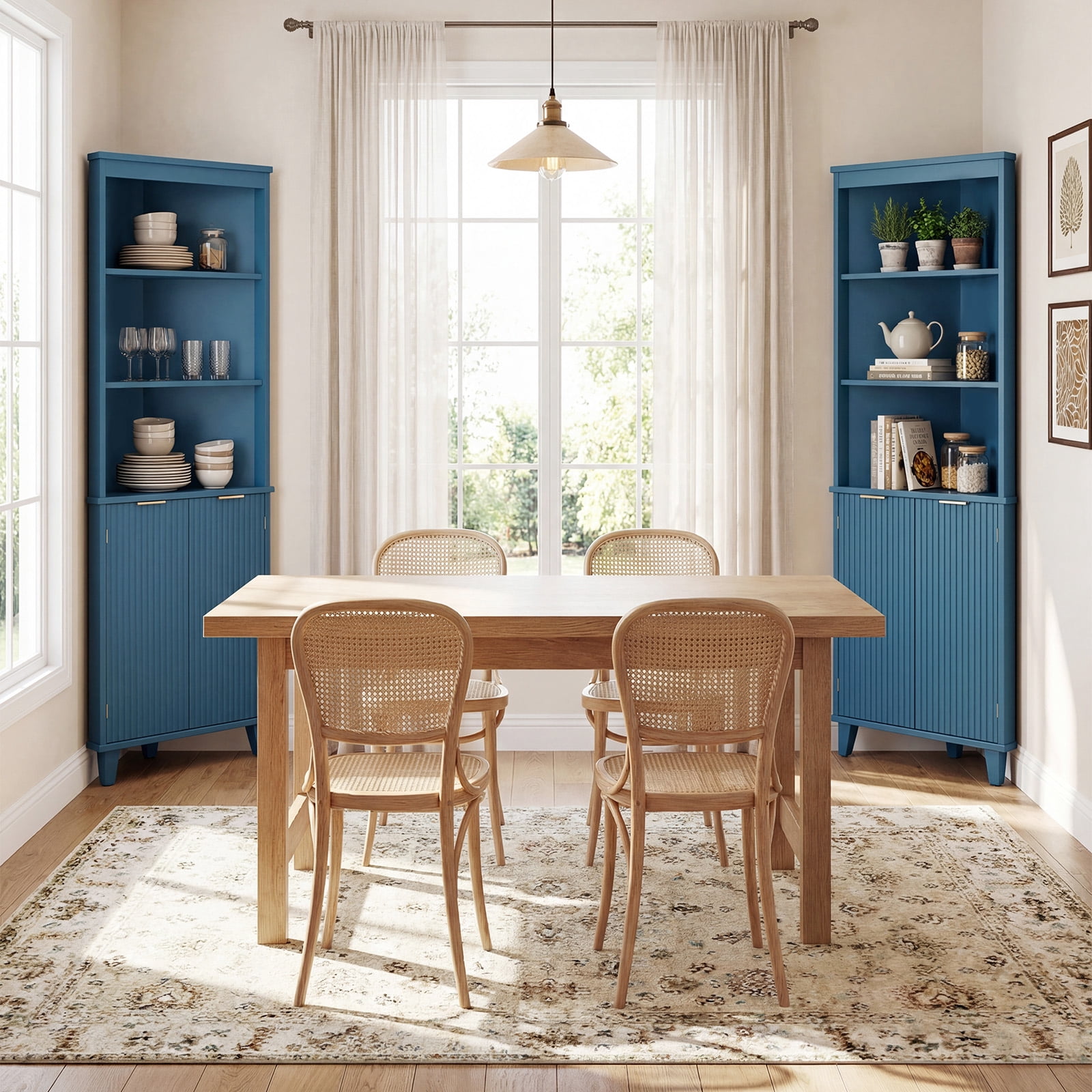 Costway 68" Tall Corner Bathroom Cabinet with Fluted Doors, Modern Bathroom Floor Storage Cabinet Blue