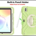 thumbnail image 4 of 3-Layer Kids Case for iPad 10th Gen 10.9" 2022, Durable Sturdy Protection Silicone PC Case with Swivel Stand, Hand Strap and Shoulder Strap + Pencil Holder with Charging Port Lid - Greenwhite, 4 of 12