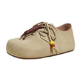 thumbnail image 5 of Modisza Women's Suede Loafers Wide Round Toe Comfortable Walking Shoes Ladies and Students Fall Trendy Lace Up Work Falt Shoe Beige Size 4.5, 5 of 6