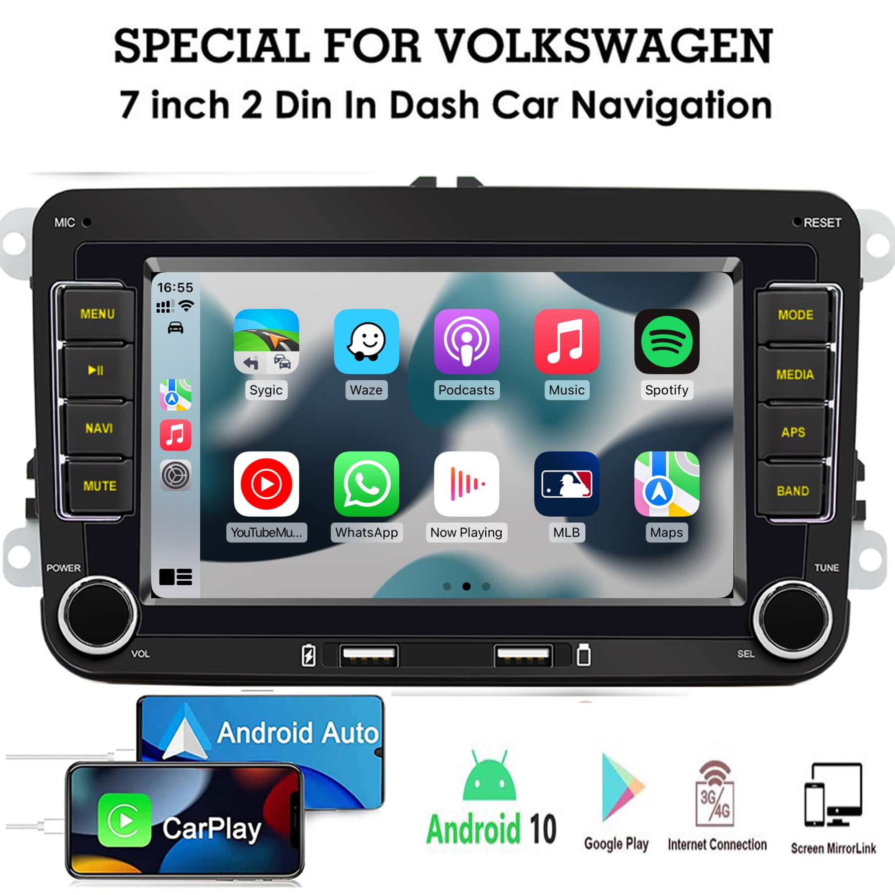 Repetirse Delegar Artefacto Android 10.0 OS Car Stereo 7 inch Touch Screen Double Din Car Radio Systems  for Volkswagen Beetle Skoda Golf Polo Passat Jetta Amarok Tiguan Seat  Vehicle GPS Multimedia System - Walmart.com