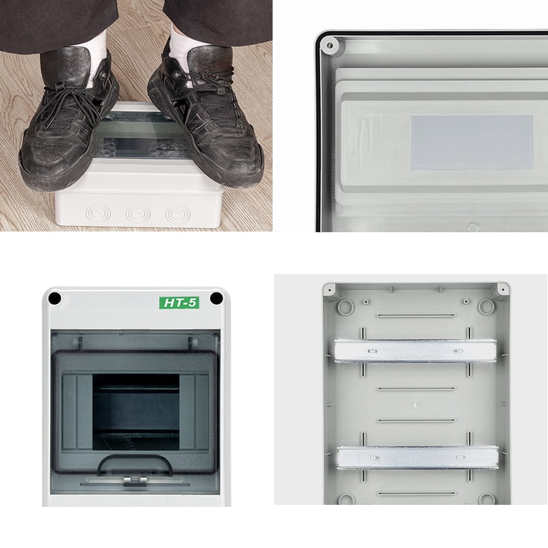Outdoor Waterproof Distribution Box with DIN Rail, Transparent Cover ABS Waterproof Circuit Breaker Box IP65, Indoor and Outdoor Walls