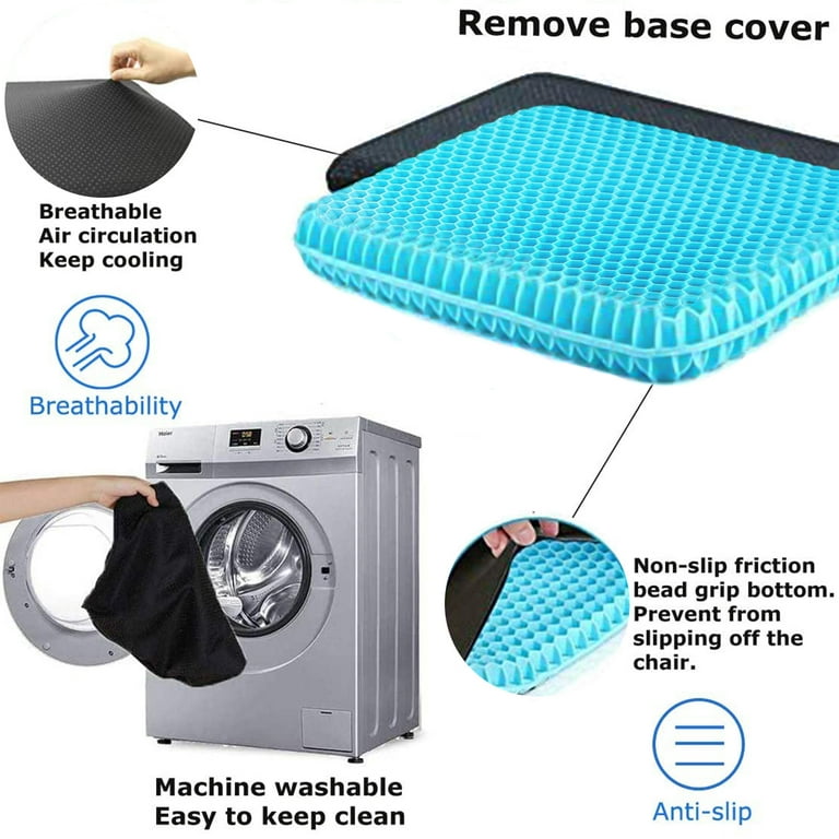 Bicmte Honeycomb Gel Support Seat Cushion with Non-Slip Breathable Cover -  16.5x14.6 Ergonomic & Orthopedic Gel Seat Cushion Blue Chair Pad 