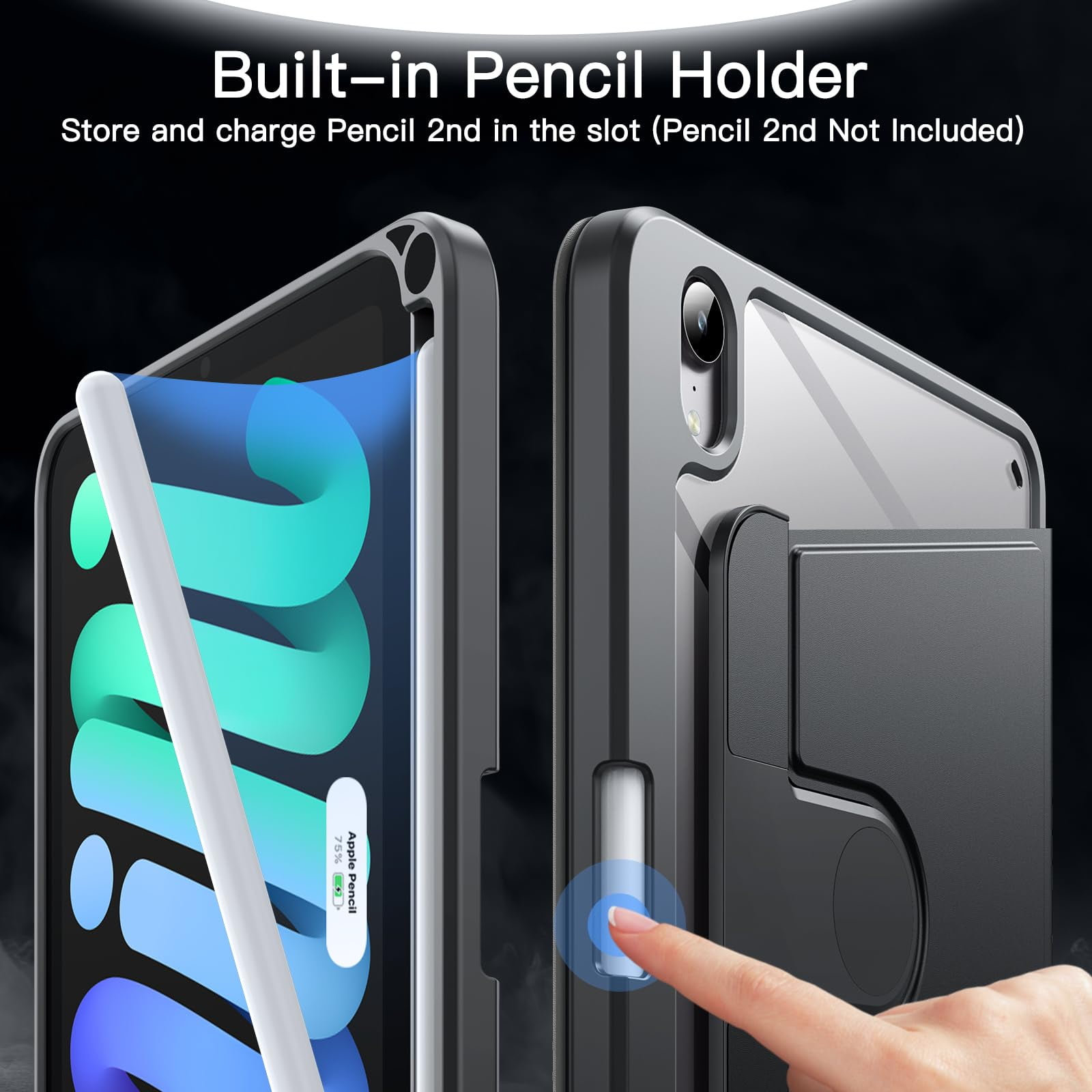 JETech Rotating Case for iPad mini (A17 Pro, 2024 Model, 7th Generation) / mini 6 (2021 Model, 6th Generation), 360 Degree Rotation Protective Stand Cover Clear Back (Space Gray)