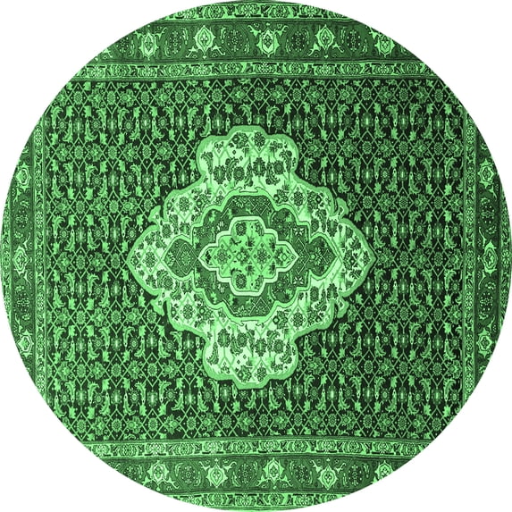 Ahgly Company Indoor Round Medallion Emerald Green Traditional Area Rugs, 4' Round