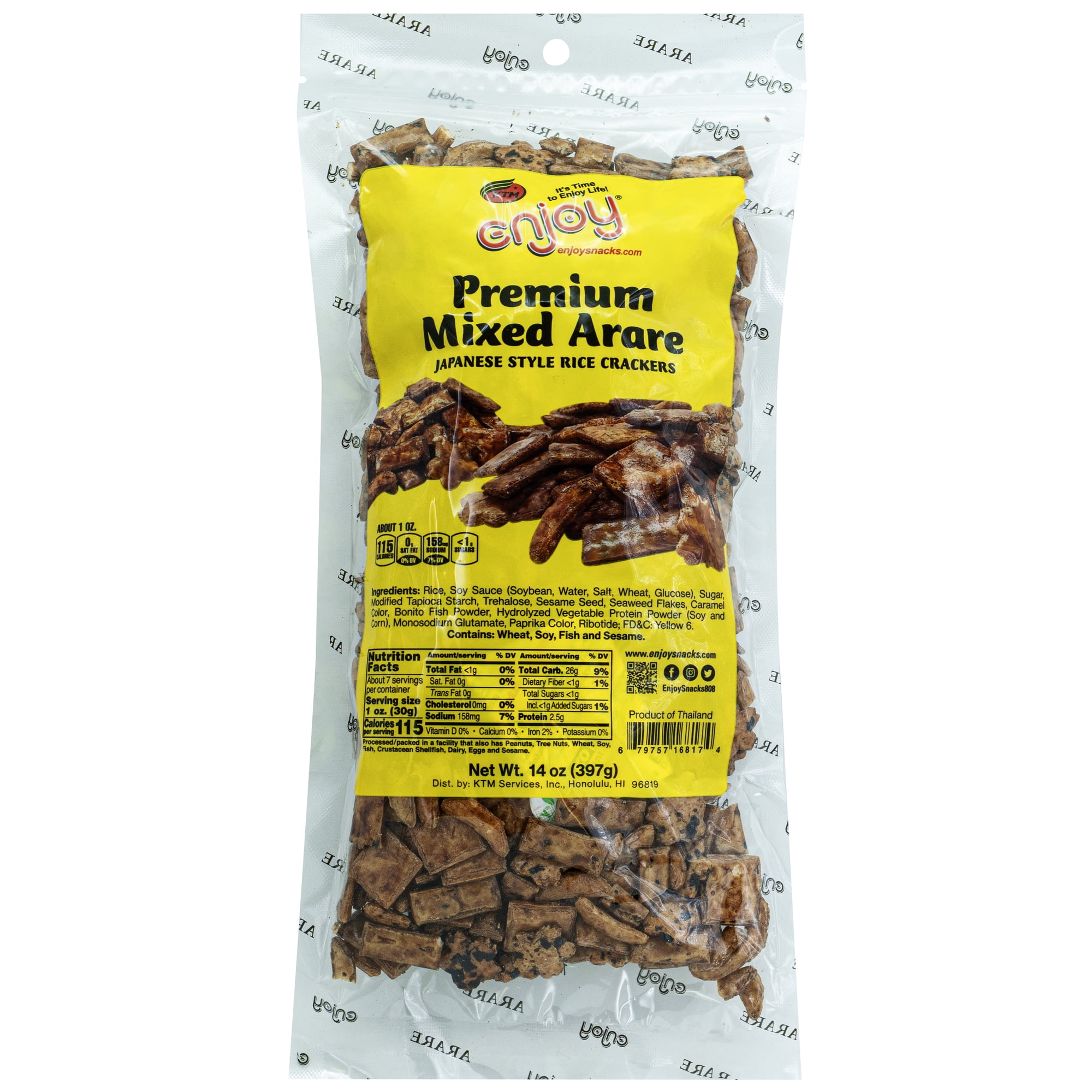 Enjoy Premium Mixed Arare (14 oz),Japanese Rice Cracker, Resealable Bag, Contains Soy, Wheat, Fish, and Sesame