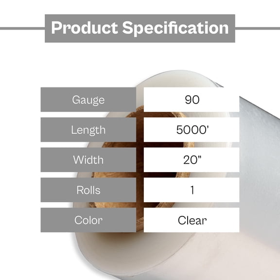 PSBM Machine Stretch Wrap 19.7" x 5000' 1 Roll 90 Gauge Clear Plastic Cast Shrink Film for Moving Packing Pallets