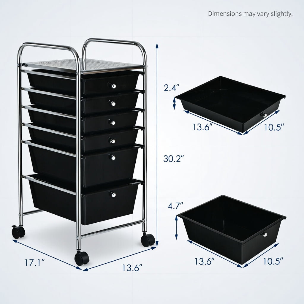 Spaco 6 Drawers Rolling Storage Cart Organizer-Black, Craft Organizers and Storage, Multipurpose Organizer Cart for Home, Office, School