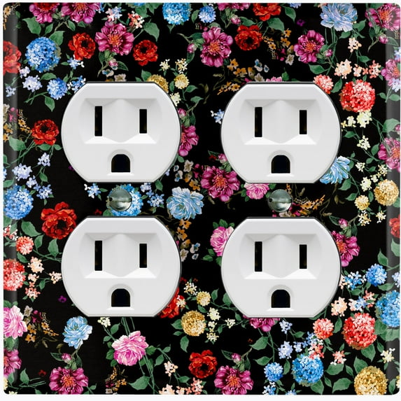 Metal Light Switch Plate Outlet Cover Colorful Floral Garden Wallpaper ROS034