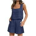 thumbnail image 2 of Edvintorg Women Sets Two Pieces 2025 Women's Fashion 2 Piece Outfits Sleeveless Crop Top Shorts High Waist Shorts Set with Pockets Navy S, 2 of 7