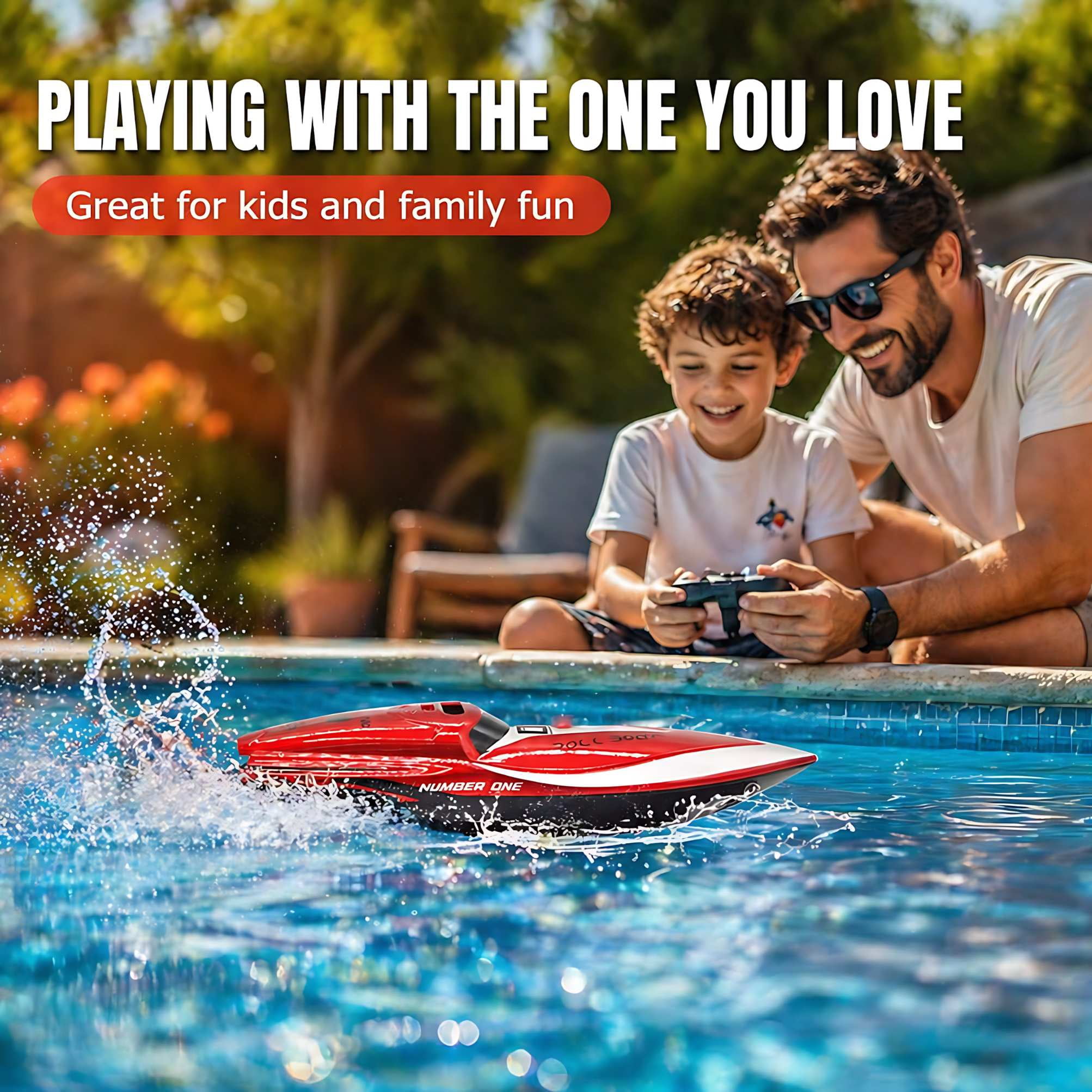 Mini RC Boat 2.4Ghz Remote Control Speedboat for Pools and Lakes 360° Rotating Stunt Water Toy for Kids Boys Girls, Red