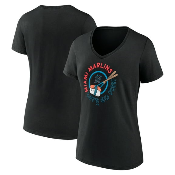 Women's  Black Miami Marlins Let's Go Fish V-Neck T-Shirt