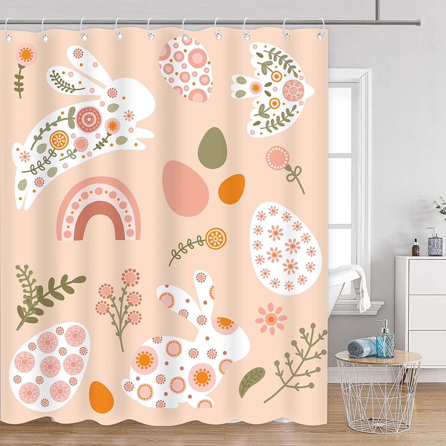 Sonernt Happy Easter Shower Curtain, Rabbit Spring Shower Curtain Set