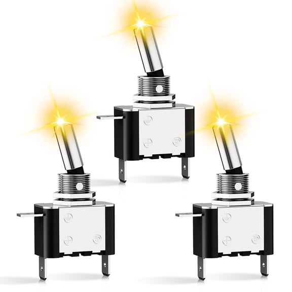 3PCS Yellow LED Toggle Switches 12V 20A 3 Pin 2 Position ON Off SPST Heavy Duty Rocker Switch for Auto Car Marine RV Vehicles Truck Boat Dash