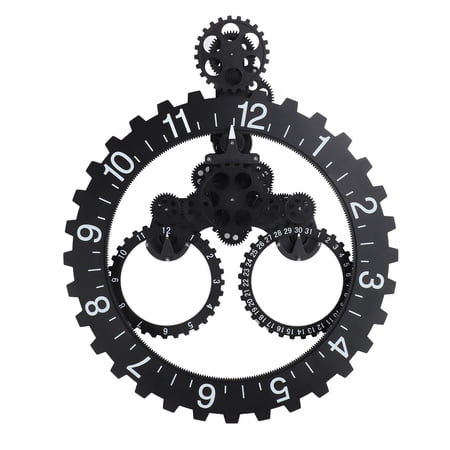 M Buder European Style Retro Mechanical Gear Wall Clock Single Sided Pointer Digit Display Big Wheel Wall Clock Black 15.55 inches / 39.5 cm For Living Room Bedroom Decor