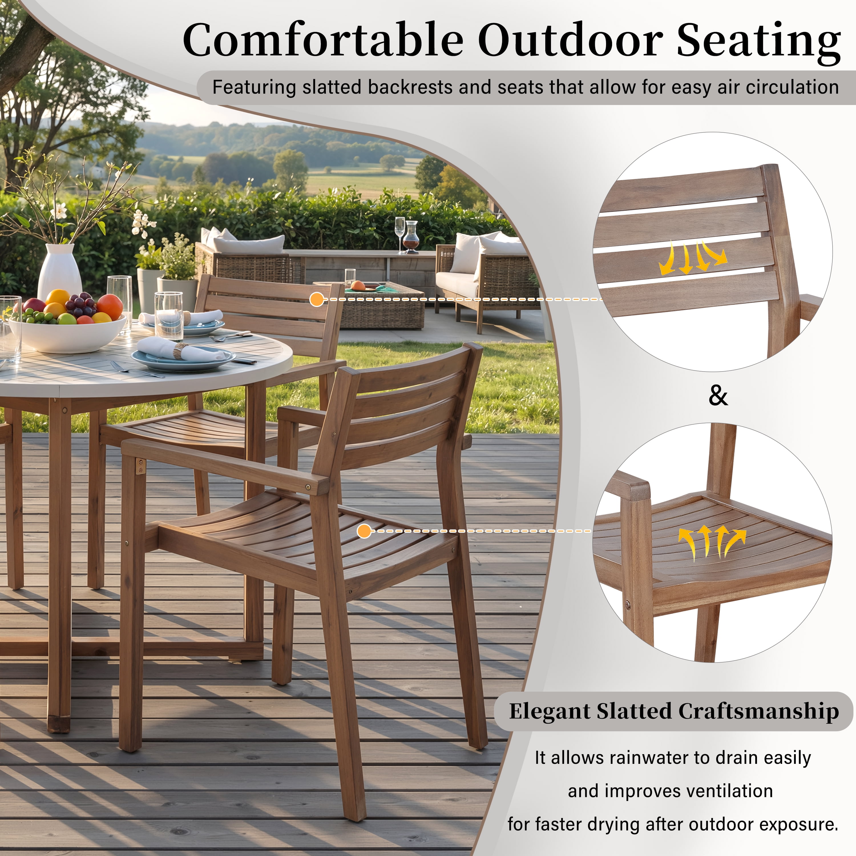 Mintazer 5 Piece Outdoor Patio Dining Set with 47.2" Round Table & 4 Chairs for Patio Lawn Garden & Indoor, Brown & White