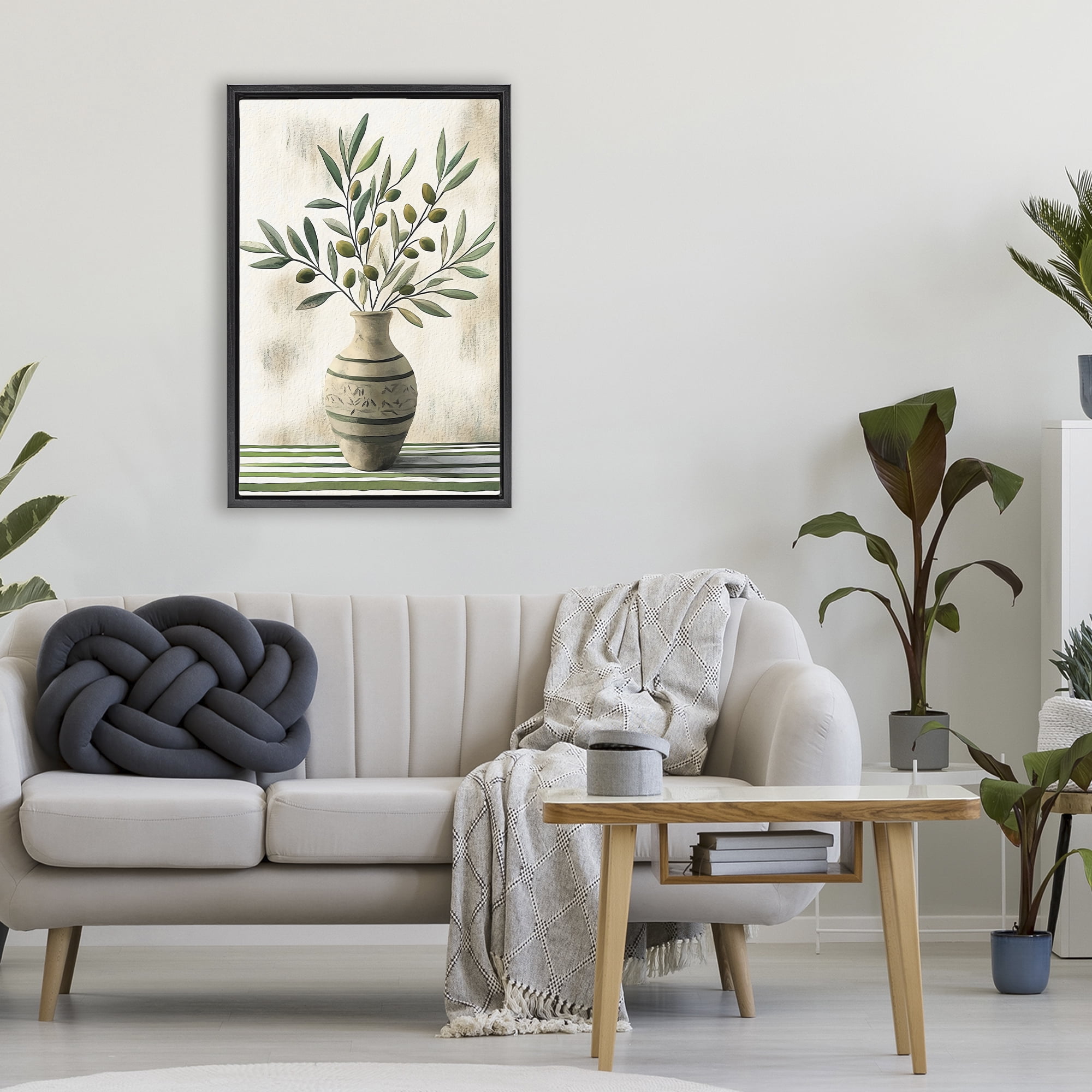 Stupell Industries Vase of Olive Branches Black Framed Floater Canvas Wall Art, design by Creative Studio