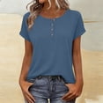 thumbnail image 2 of Htigea Women's Crewneck Henley Shirts Summer Short Sleeves Solid Color Casual Everyday Versatile Tops Navy M, 2 of 9