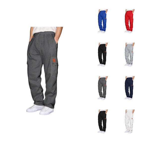 Cargo Sweatpants for Men 2026 Fall Winter Trendy Elastic Waist Drawstring Casual Pants Trousers with Pockets