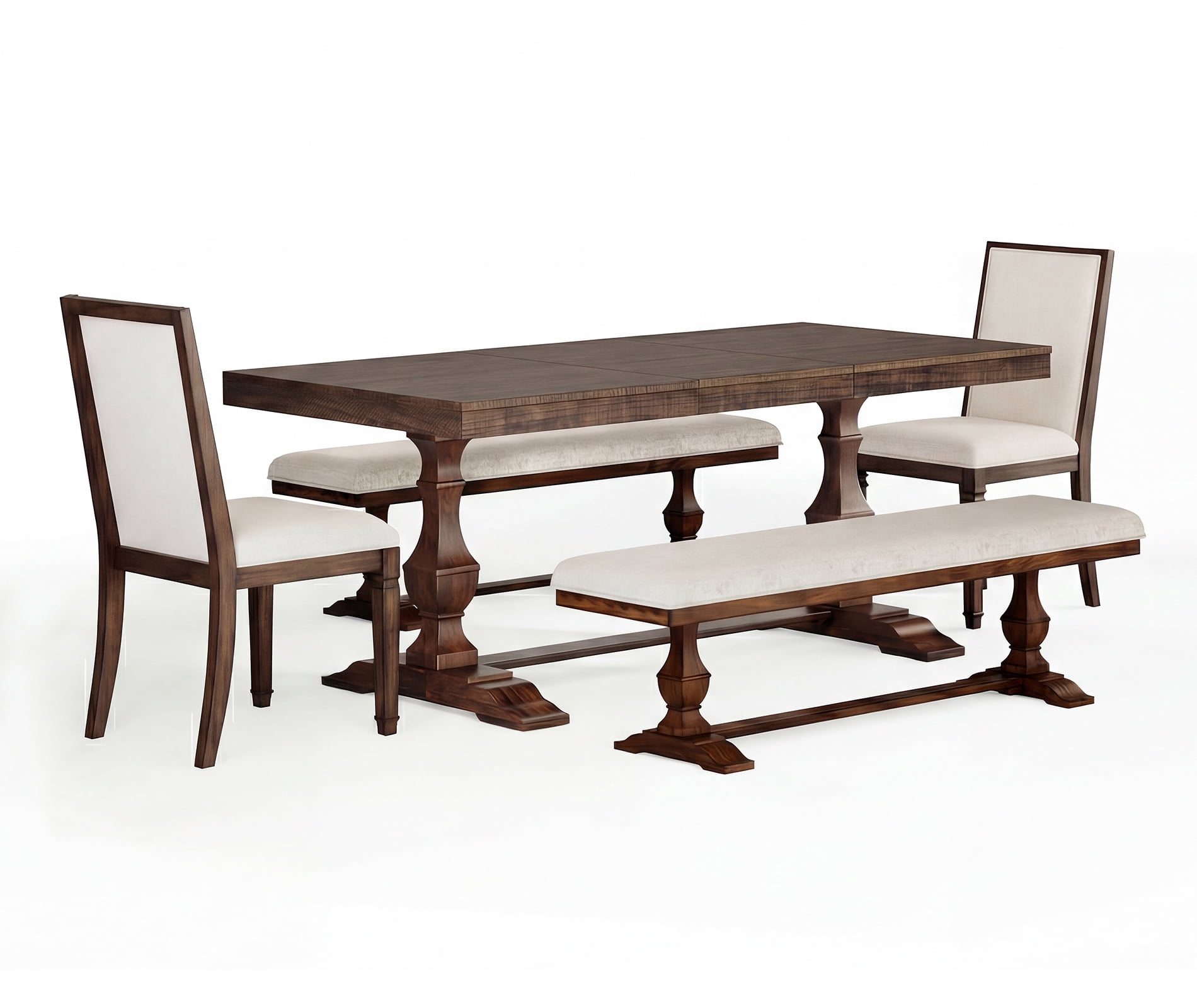 WAMPAT 5-pieces Farmhouse Dinning Table,74.8" Kitchen Table Set with 2 Benches and 2 Chairs for 6-8,Solid Wood Legs and Cushion Seat for Kitchen & Living Room,Rustic Brown
