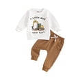 thumbnail image 2 of Aojekbee Toddler Boy Fall Outfits Cartoon Excavator Letter Print Long Sleeve Sweatshirt and Solid Color Pants 2 Pcs Set, 2 of 10