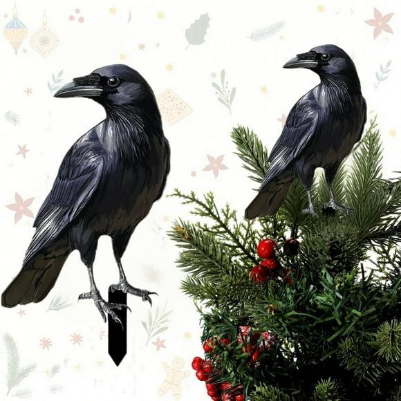 Sokhug Décoration de Piquet de Jardin Corbeau Noir d'Halloween Silhouette de Corbeau Effrayant Enseignes de Cour en Métal pour Décorations d'Halloween Extérieures