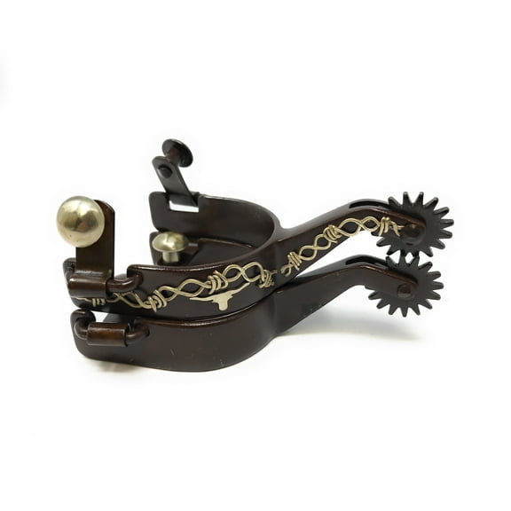 AJ Tack Youth Antique Brown Longhorn and Barbwire Spurs