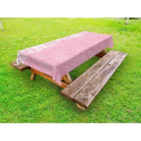 

Pink and White Outdoor Tablecloth Vertical Floral Lacework Style Graphic Ornament Abstract Feminine Design Decorative Washable Fabric Picnic Tablecloth 58 X 104 Inches Pink White by Ambesonne