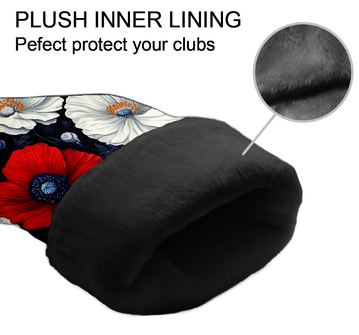 Golf Club Covers PU Leather Waterproof Head Covers for Fairway Woods Hybrids Red White Poppy Flowers Unisex Fits Most Brands
