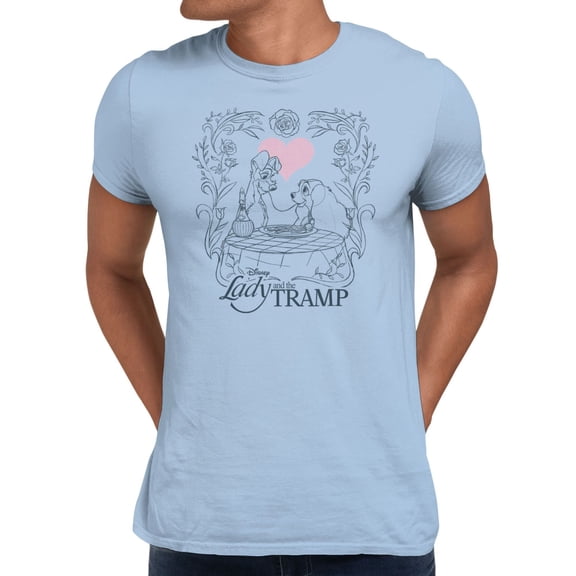 Disney Lady And The Tramp Men's Love Spaghetti Night T-Shirt (Light Blue, S-XXXL)