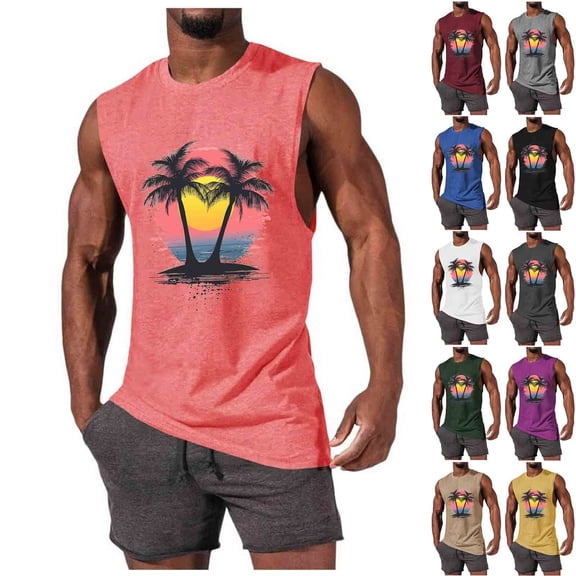 Xcmzpl Men's Independence Day Print Tank Tops Stretch Crewneck Sleeveless Shirts for Patriotic Events Gym USA Star Stripes Fourth July Tee Shirts