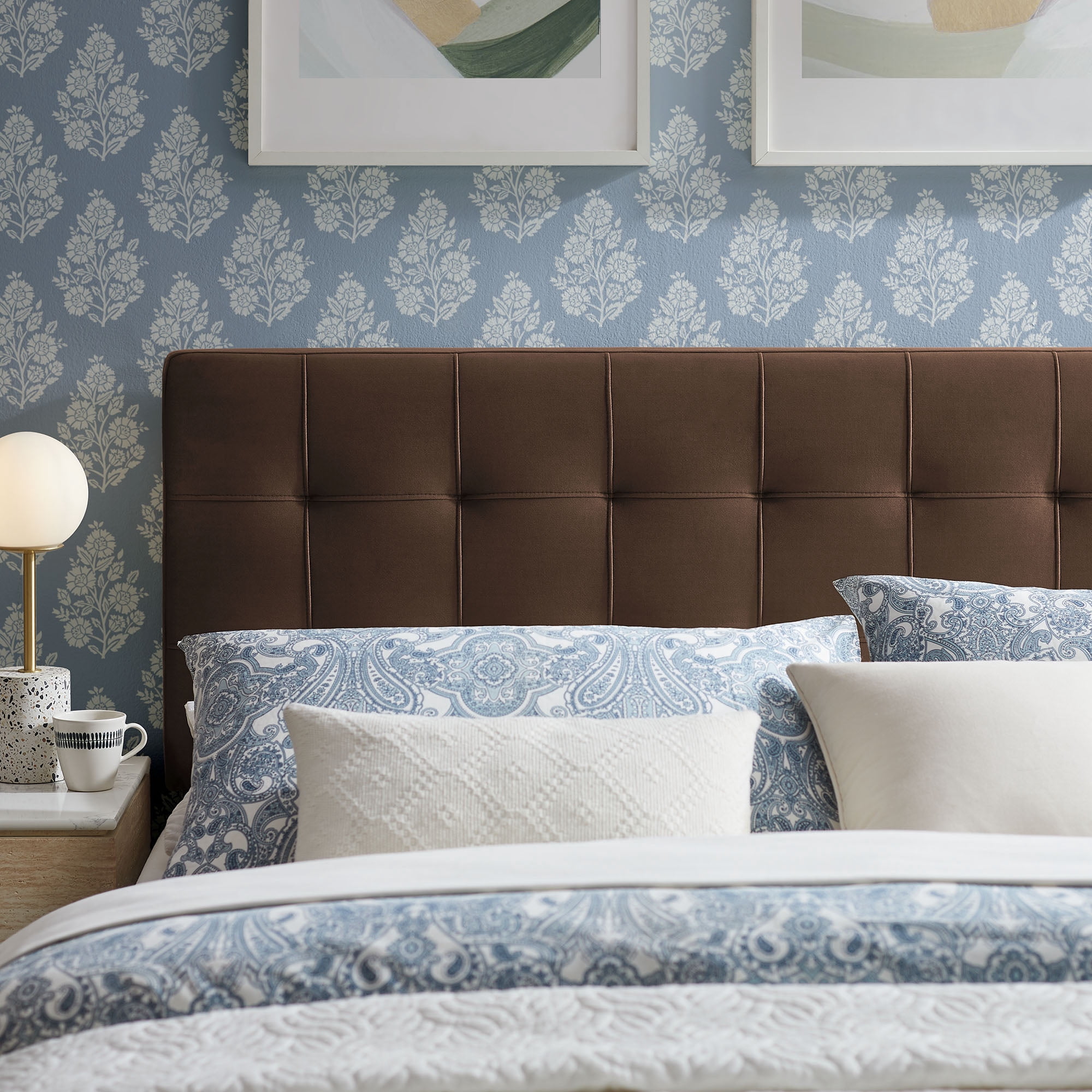 Lily Stain-Resistant Performance Velvet Full Size Headboard in Chocolate Brown