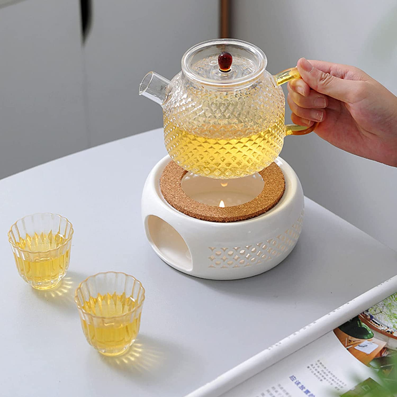 KEISSCO Teapot Warmer, Ceramic Teapot Heater with Cork Cushion Coffee Tea  Warmer for Glass Teapot, Stainless Steel Teapot, Ceramic Teapot and Other