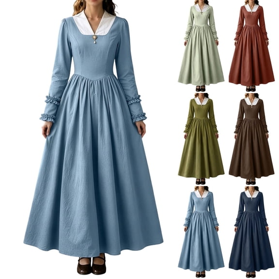Colonial Dress for Women Modest Prairie Colonial A Line Dress Civil War Dresses Pioneer Costume Dress