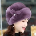 thumbnail image 5 of Hevirgo Winter Hat Russian Faux Rabbit Fur Flower Decor Thickened Luxury Keep Warm Solid Color Autumn Winter Thermal Middle-aged Women Cap for Outdoor, 5 of 6