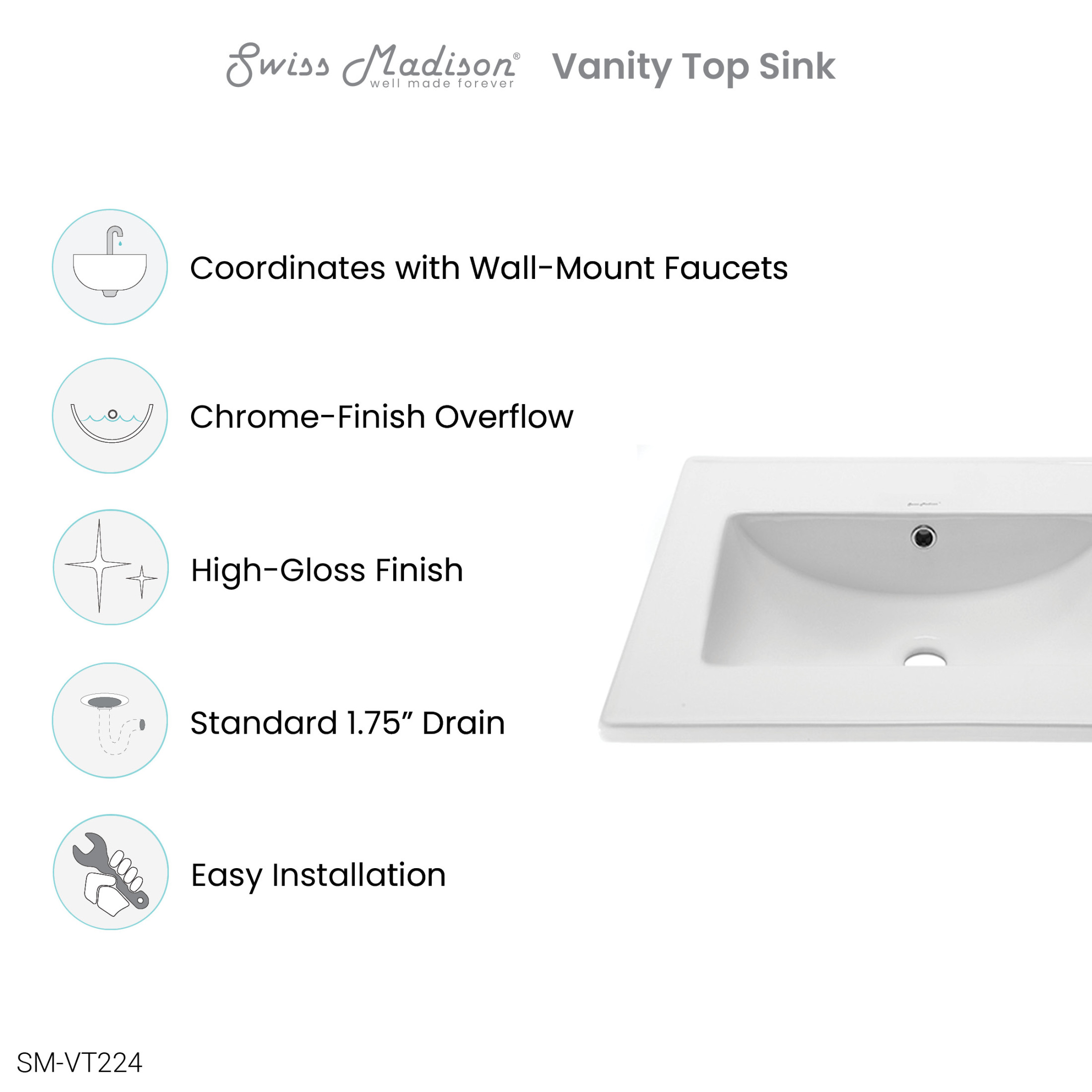 24" Vanity Top Without Faucet Hole