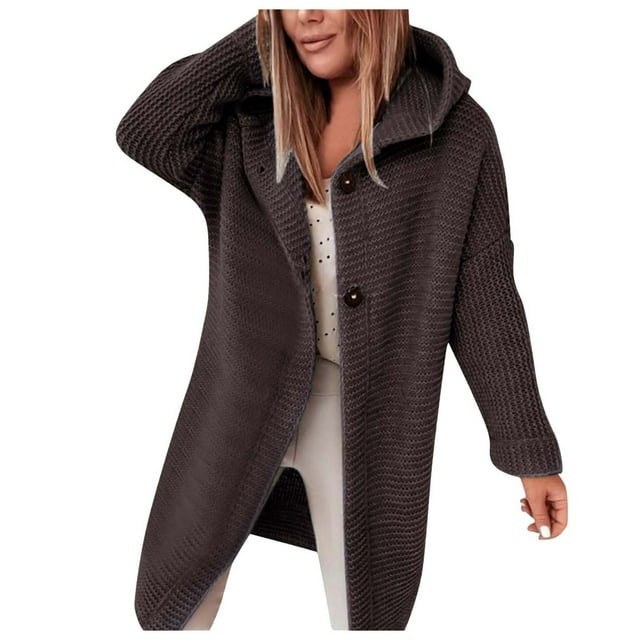 GPOECD Women Hooded Sweater Temperament Commuting Loose Large Size Hooded Cardigan Sweater Brown,M