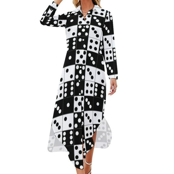 65 LXV Black and White Dominoes Pattern Long Sleeved Shirt Dress women formal occasion dresses summer dress