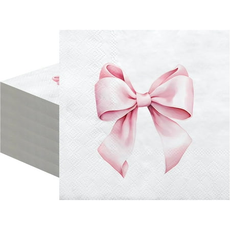 20pcs Bow Napkins 3 Ply 5 x 5 Inches Bachelorette Party Bow Theme Decorations Bridal Engagement Baby Shower Tableware Supplies Tea Party Girls Birthday Napkins Decor(Pink) 5"x5"