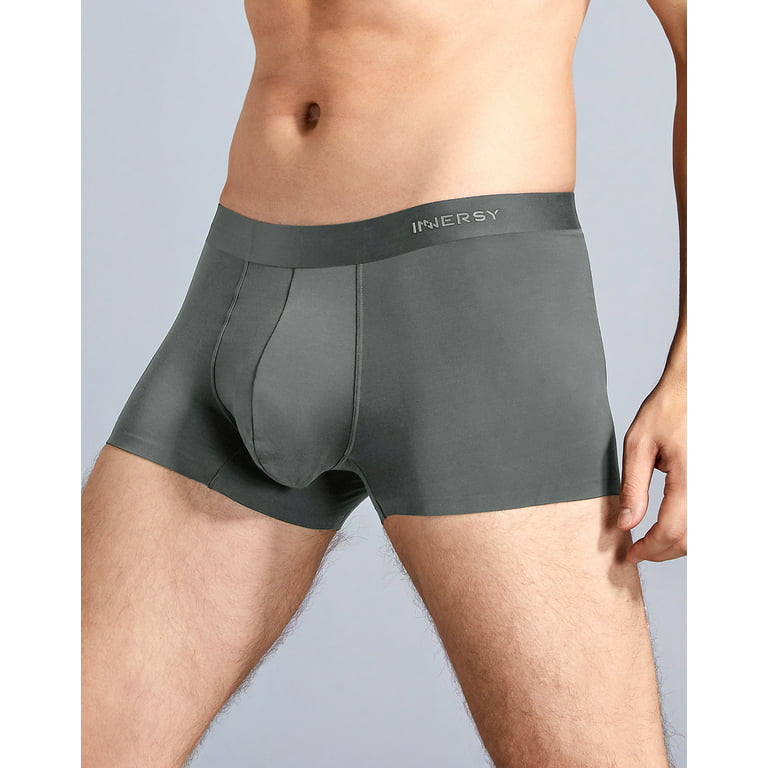 INNERSY Men's Micro Modal Boxer Briefs No Show Short Leg Trunks Underwear 3  Pack (L, Black/Gray/Navy)